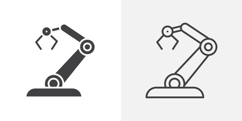 Robot arm icons. flat and line style set
