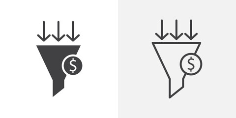 Sales funnel icons. flat and line style set