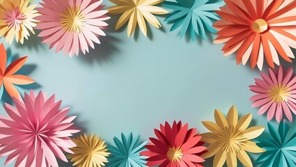 colorful flowers in paper cut illustration for summer sale design on pastel background. seamless looping overlay