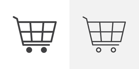 Shopping trolley icons. flat and line style set