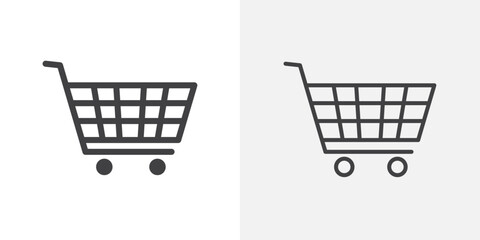 shopping cart icons. flat and line style set