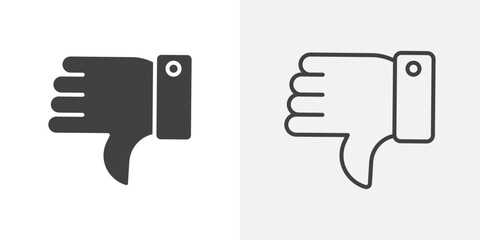 Thumbs down icons. flat and line style set