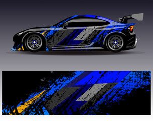 Fototapeta premium Car wrap design vector. Graphic abstract stripe racing background designs for vehicle, rally, race, adventure and car racing livery
