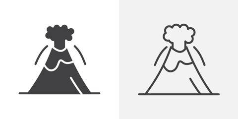 Volcano icons. flat and line style set