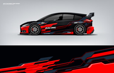Obraz premium Sporty Racing Car wrap black and red livery design