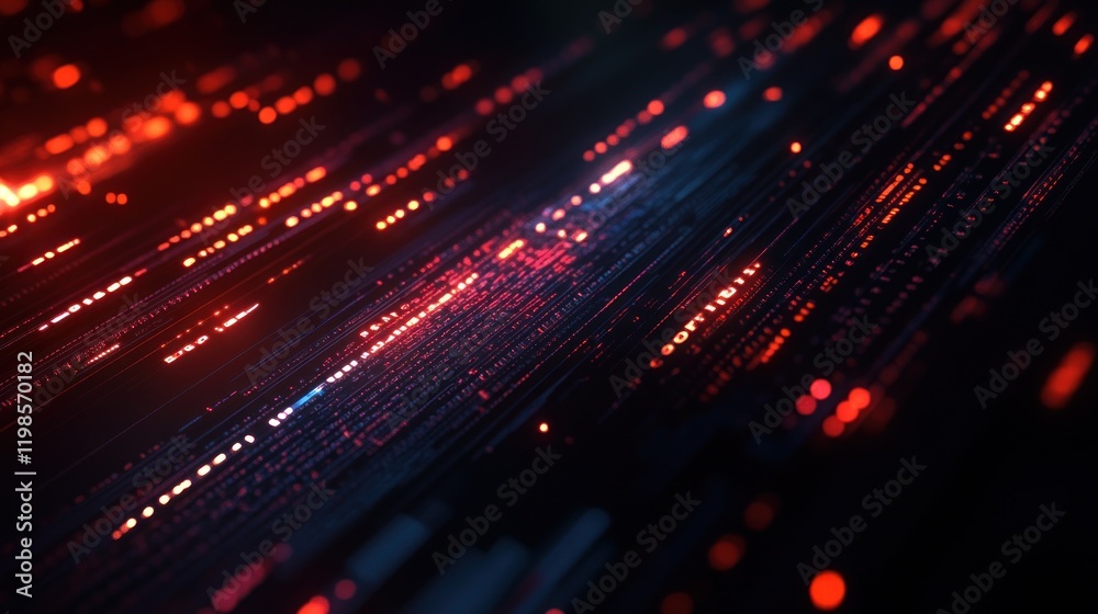 Poster abstract digital data stream: red and blue binary code flowing through cyberspace
