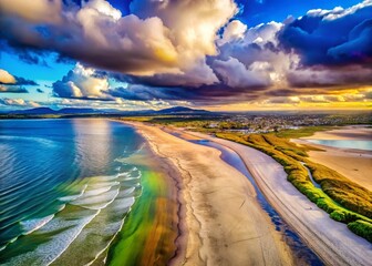 Aerial Surreal View of Dublin's Dollymount Strand Beach, Bull Island