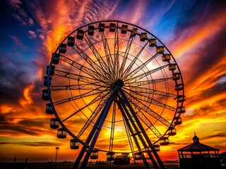 Ferris Wheel Silhouette at Sunset - Amusement Park Night Scene