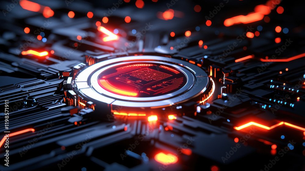 Poster Futuristic engineering software interface with glowing circuit patterns, showcasing advanced technology and intricate designs. vibrant colors create dynamic visual experience