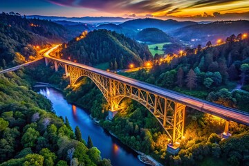 Obraz premium Foresthill Bridge Auburn California Aerial Drone View - Night Low Light Photography 4K