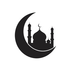 Elegant Crescent Moon Mosque Silhouette Islamic Design Ramadan Mubarak Greeting Card Art Dark Black Faith     