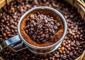 Fototapeta premium Freshly Ground Coffee in Filter Ready for Brewing - Stock Photo
