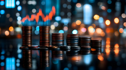 Cityscape Night Financial Growth Coins