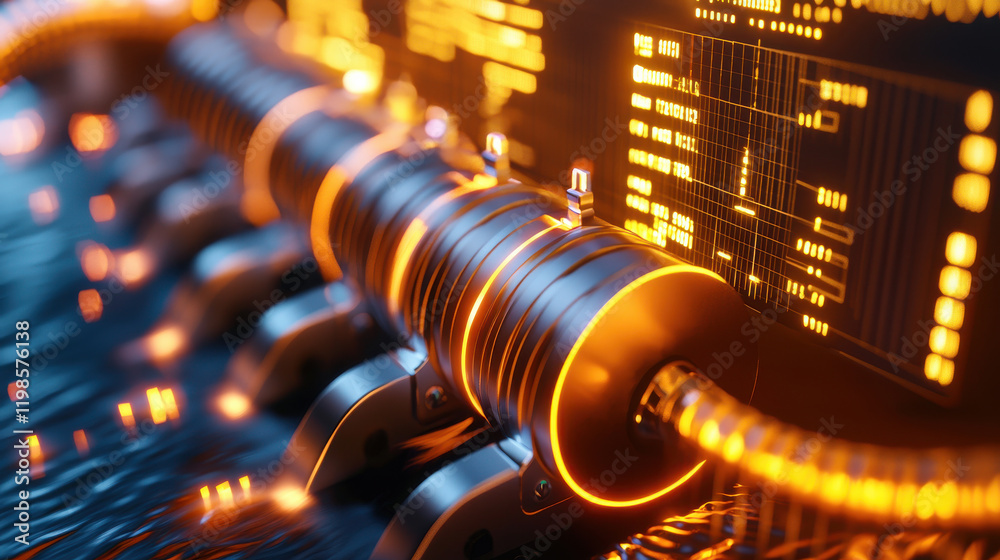 Aufkleber Futuristic hydroelectric dam with glowing elements and digital displays, showcasing advanced technology and energy generation. vibrant lights create captivating atmosphere