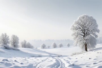 Obraz premium Snow covered trees in a winter landscape with a frosty forest and a path through the park on a cold day
