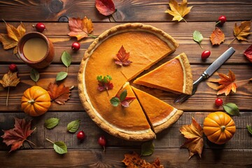 Aerial View of Autumn Pumpkin Pie Chart - Thanksgiving Dessert Statistics