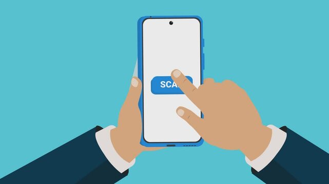 Hand Holding Phone Opening Scanner Camera Scanning QR Code Business 2D Flat Design Animation 4K