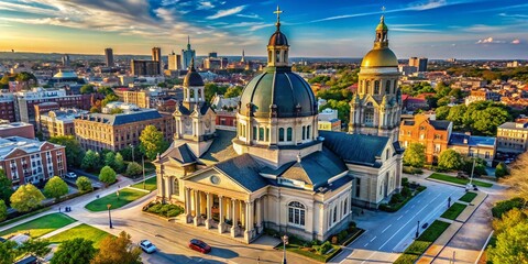 Aerial View of Baltimore Basilica, Maryland - Majestic Cathedral Architecture