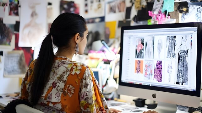 Fashion Designer Working on Computer Designs - Powered by Adobe