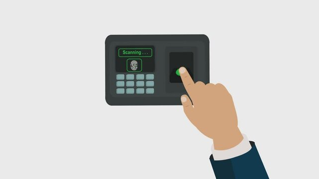 FingerPrint Biometric Scanner Scanning Employee business Hand Person 2D Flat Design Animation 4k