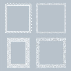 Set of decorative frames Elegant vector element for design in Eastern style, place for text. Floral gray and white borders. Lace illustration for invitations and greeting cards