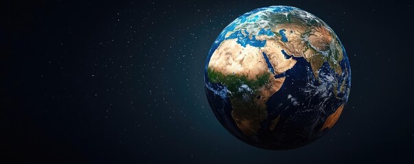 Naklejka premium Dust pollution concept. Vibrant depiction of Earth showcasing continents under cosmic background.