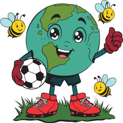 Illustration of a personified Earth as a soccer player 