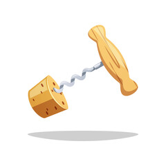 Wooden corkscrew vector isolated on white background.