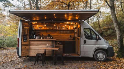 Coffee Van in Autumnal Forest: A Cozy Mobile Cafe