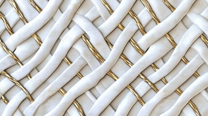 White marble and gold weave pattern texture background.