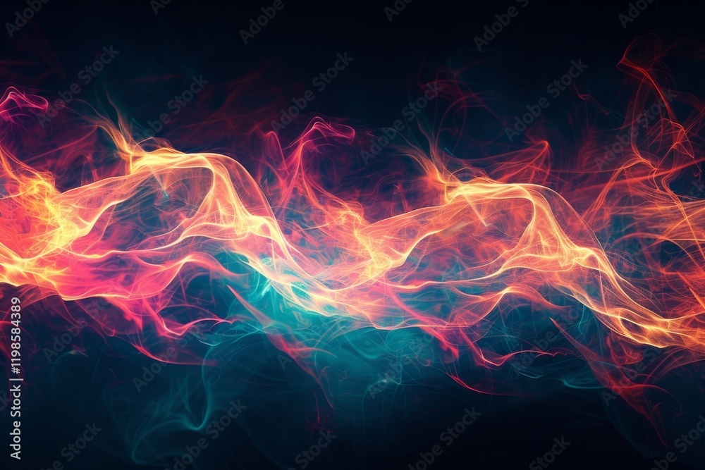 Poster abstract energy waves pulsating softly in a dark environment, showcasing vibrant colors and flowing 