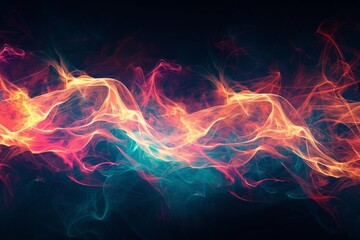 Abstract energy waves pulsating softly in a dark environment, showcasing vibrant colors and flowing patterns that evoke a sense of movement and dynamism in space