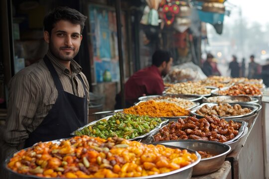 Pakistani street vendor selling traditional food in peshawar