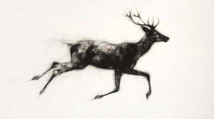 Fototapeta premium Line-drawn abstract painting of a realistic deer running with its shadow following behind. 