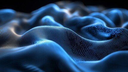 Abstract Blue Particle Wave Background. Dynamic Flow of Glowing Data Points. Futuristic Technology Concept. Digital Art Illustration.
