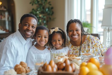 Happy family enjoying easter brunch together at home