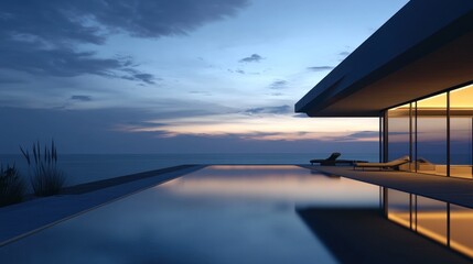 Serene Coastal Villa at Twilight: Infinity Pool and Ocean View