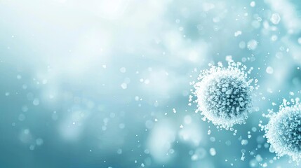 Dust pollution concept. Close-up view of microorganisms in a fluid environment with a blue backdrop.