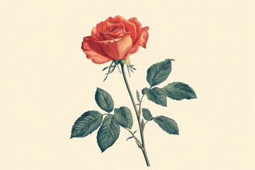 Elegant Red Rose on Soft Cream Background for Artistic Decoration