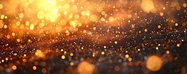 Naklejka premium Dust pollution concept. Shimmering golden particles sparkle in warm sunlight creating a magical atmosphere.