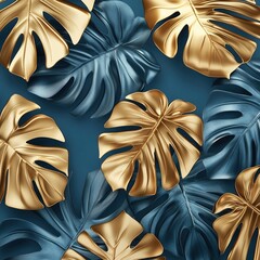 Golden and Teal Monstera Leaves: A Luxurious Tropical Design Background