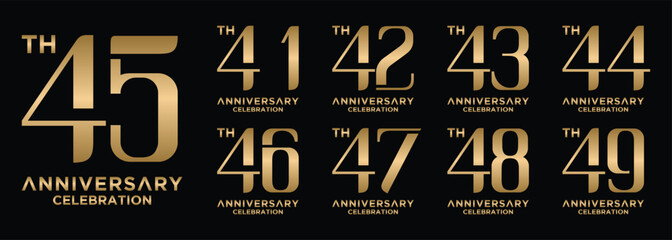 anniversary collection 31 to 39 years gold color, creative number design vector illustration. for birthday, greeting, special moment