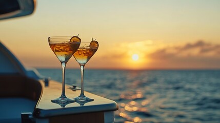 Cocktails at sunset on a private yacht ocean view lifestyle photography serene atmosphere