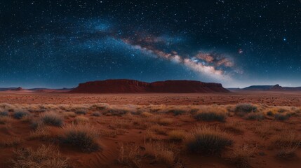 Majestic Night Sky over Desert Landscape with Milky Way and Red Rock Formations