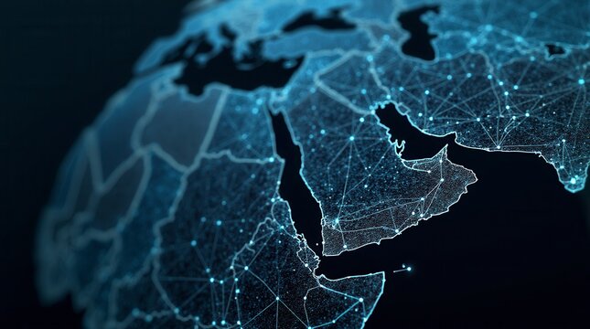 Abstract Network Map Of Saudi Arabia Connecting Middle East And North Africa Global Data Transfer Concept Digital