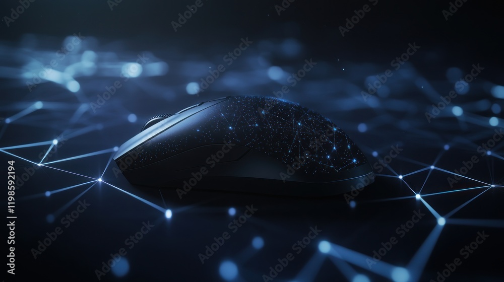 Poster wireless computer mouse on digital network background