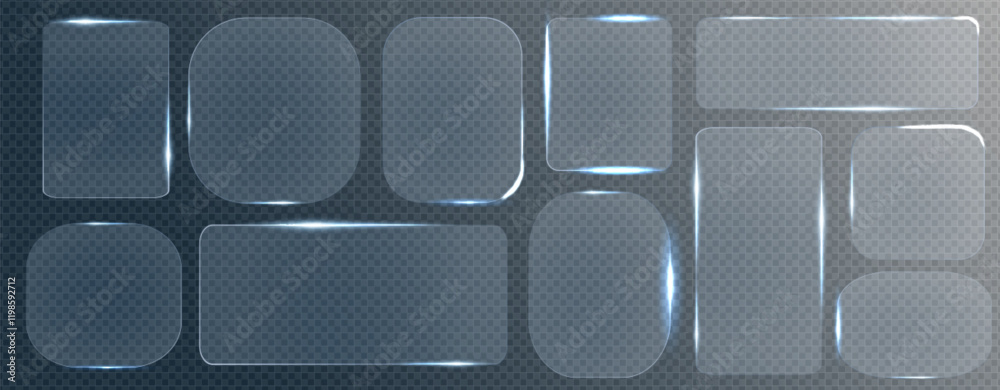 Poster transparent frames with neon light effect set isolated on background. vector realistic illustration 