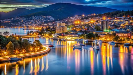 Hobart Night Lights: Long Exposure Cityscape, Tasmania, Australia
