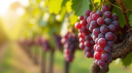 In A Sun-Drenched Vineyard, Vibrant Clusters Of Ripe Grapes Hang From The Vines,