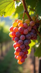 In A Sun-Drenched Vineyard, Vibrant Clusters Of Ripe Grapes Hang From The Vines,